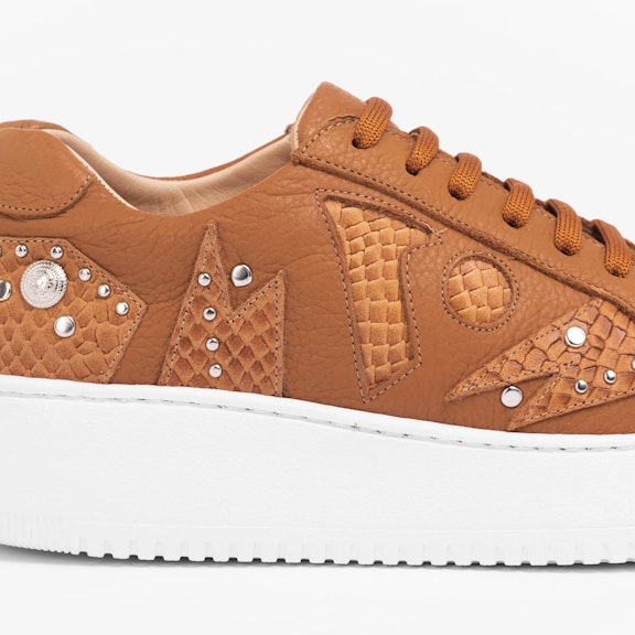 Sneakers Vitti Oviedo. Suede leather sneakers in tan. Tone-on-tone cutouts in textured leather. Silver-tone stud details. BSuede leather sneakers in tan. Tone-on-tone cutouts in textured leather. Silver-tone stud details. B...