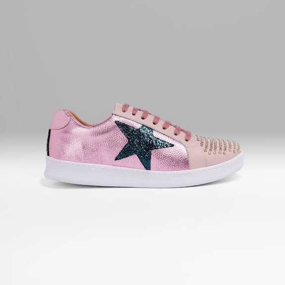 Sneakers Vitti Sevilla. Shoes in metallic pink leather. Pale pink leather toe and silver stud details. Bright green leather Shoes in metallic pink leather. Pale pink leather toe and silver stud details. Bright green leather ...