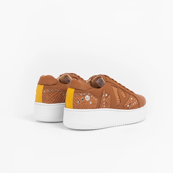 Sneakers Vitti Oviedo. Suede leather sneakers in tan. Tone-on-tone cutouts in textured leather. Silver-tone stud details. BSuede leather sneakers in tan. Tone-on-tone cutouts in textured leather. Silver-tone stud details. B...
